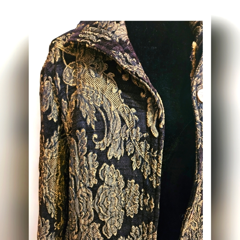 Vintage 1960s Hand-made, heavy fabric Tapestry Gold & Black Floor Length Coat. - Picture 4 of 8